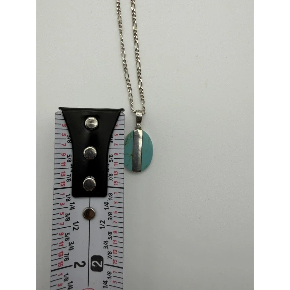 Turquoise Slab Stone Sterling Silver Pendant With 16